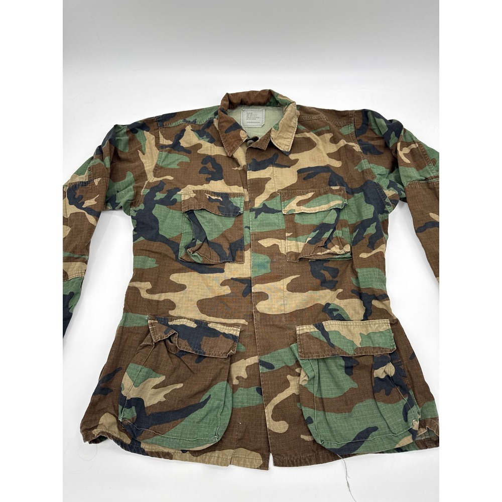 Vintage US Military Woodland Camo Combat Coat Medium Long 1985 Louis Sportswear